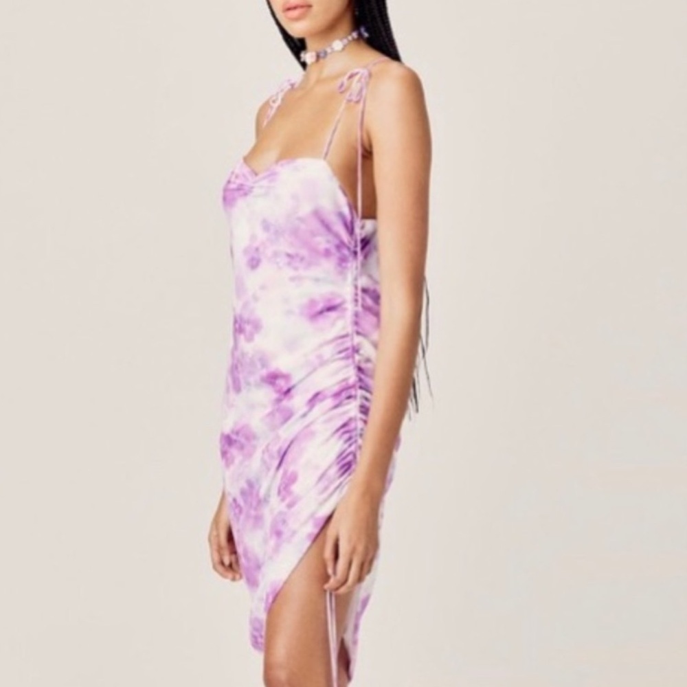 NWT For Love & Lemons Zinna Purple Floral Strappy Ruched Mini Dress Size XS